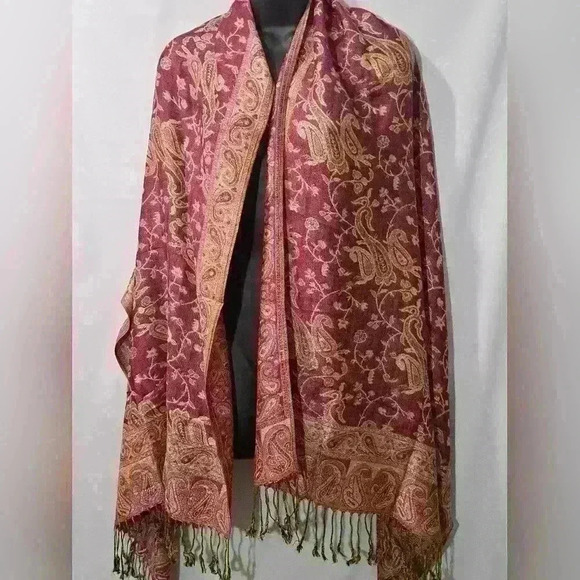 Pashima Reversible Scarf Wine&Gold - Picture 5 of 6